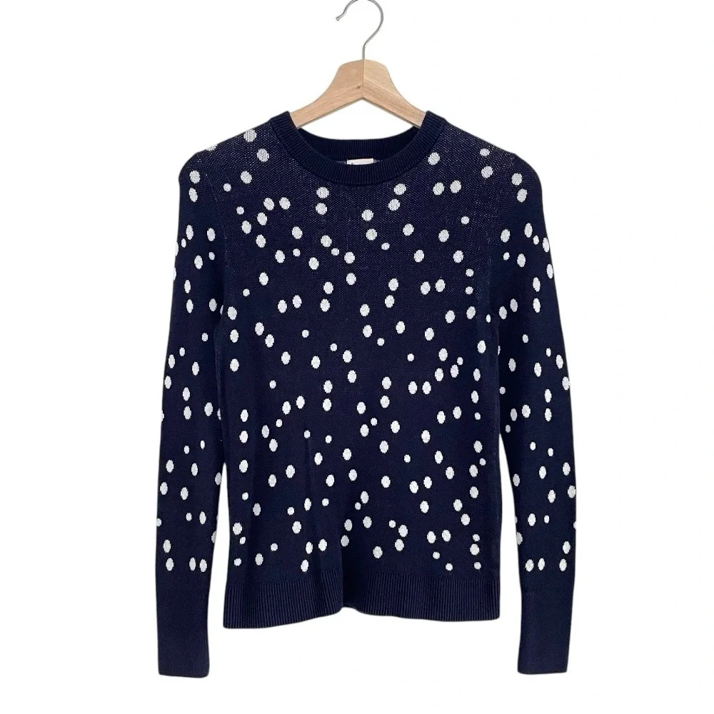 A New Day Slim Fit Crewneck Polka Dot Sweater Navy White XS